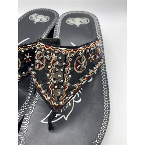 Boos Thong Sandals Women’s Black Beaded Aztec Summer Rubberized Size 9M - Picture 6 of 11